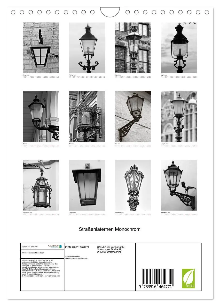 Bild: 9783516464771 | Straßenlaternen Monochrom (Wandkalender 2026 DIN A4 hoch), CALVENDO...