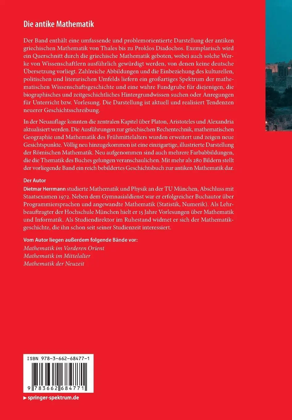 Rückseite: 9783662684771 | Die antike Mathematik | Dietmar Herrmann | Taschenbuch | xiii | 2024