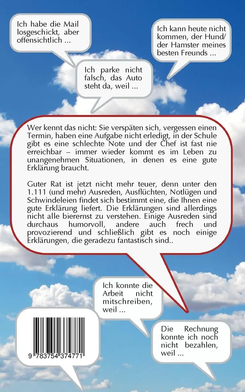 Rückseite: 9783754374771 | 1.111 Ausreden, Ausflüchte, Notlügen und Schwindeleien | Fine Findig