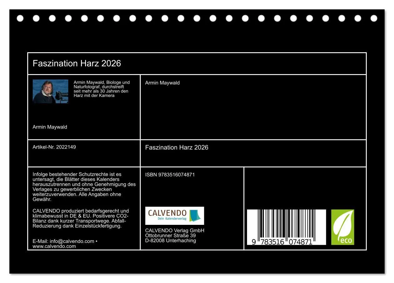 Bild: 9783516074871 | Faszination Harz 2026 (Tischkalender 2026 DIN A5 quer), CALVENDO...