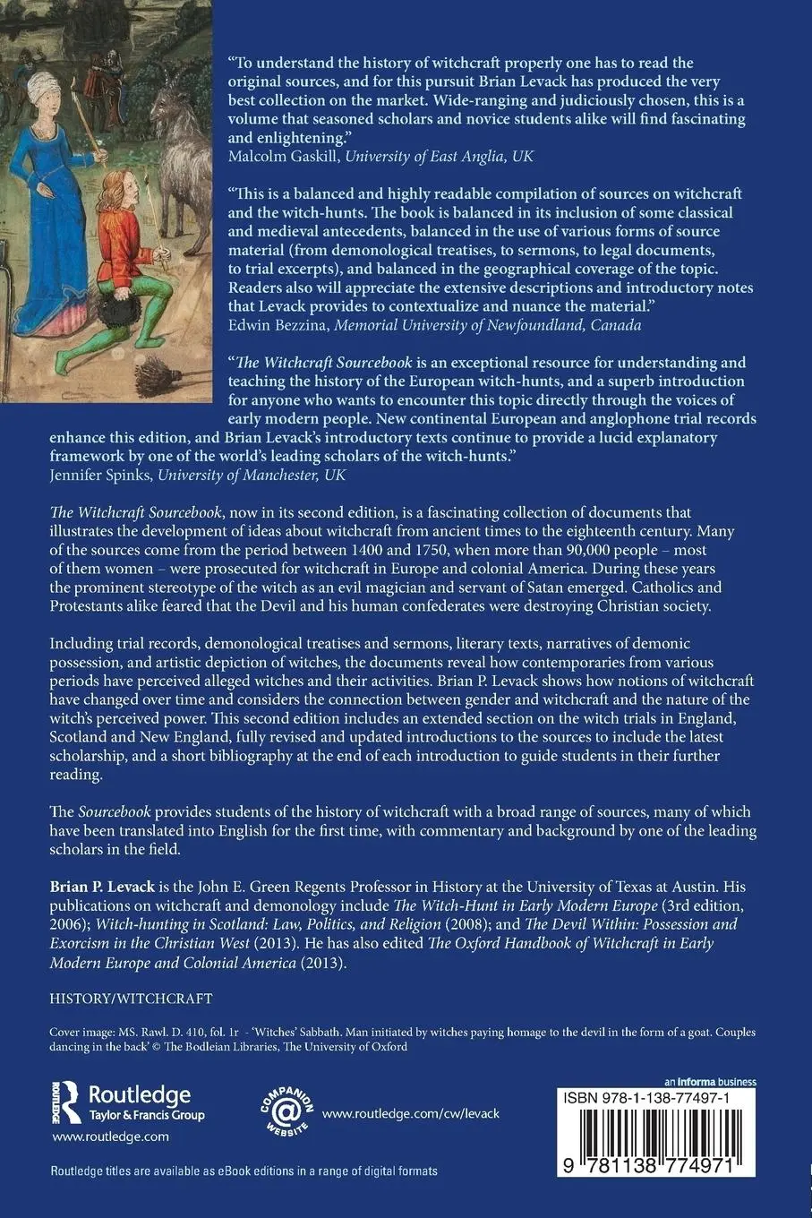 Rückseite: 9781138774971 | The Witchcraft Sourcebook | Second Edition | Brian P. Levack | Buch