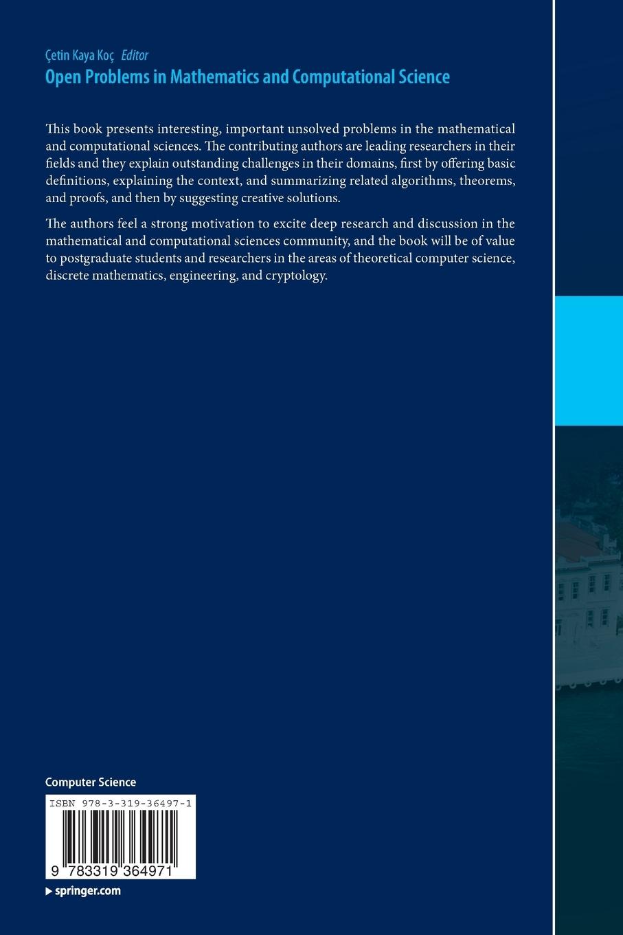 Rückseite: 9783319364971 | Open Problems in Mathematics and Computational Science | Koç | Buch