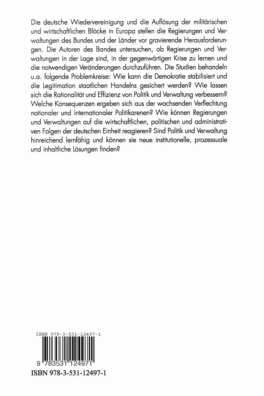 Rückseite: 9783531124971 | Regierungssystem und Verwaltungspolitik | Wolfgang Seibel (u. a.)