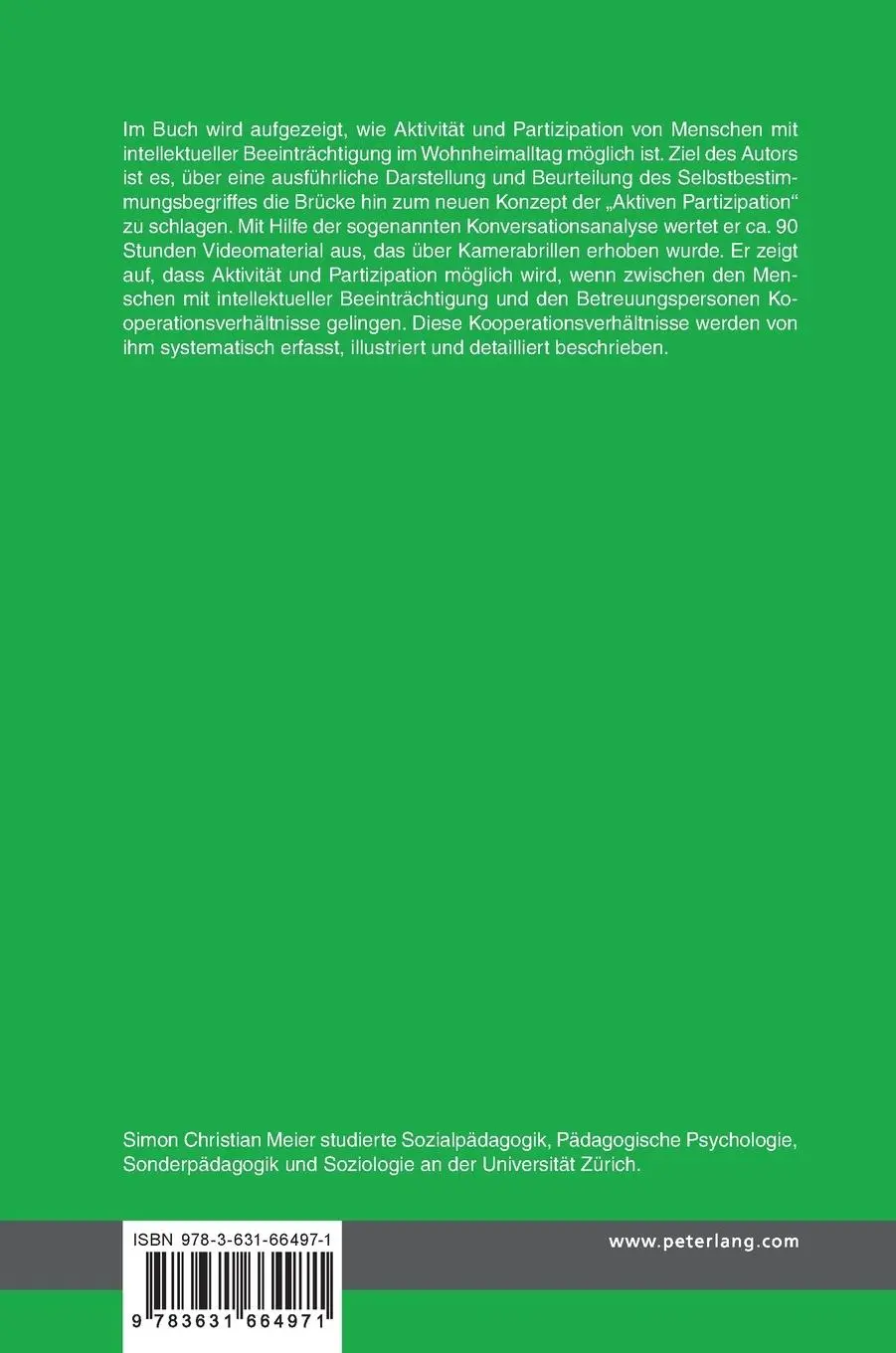Rückseite: 9783631664971 | Dabeisein, Mitmachen und Mitgestalten im Wohnheimalltag | Meier | Buch