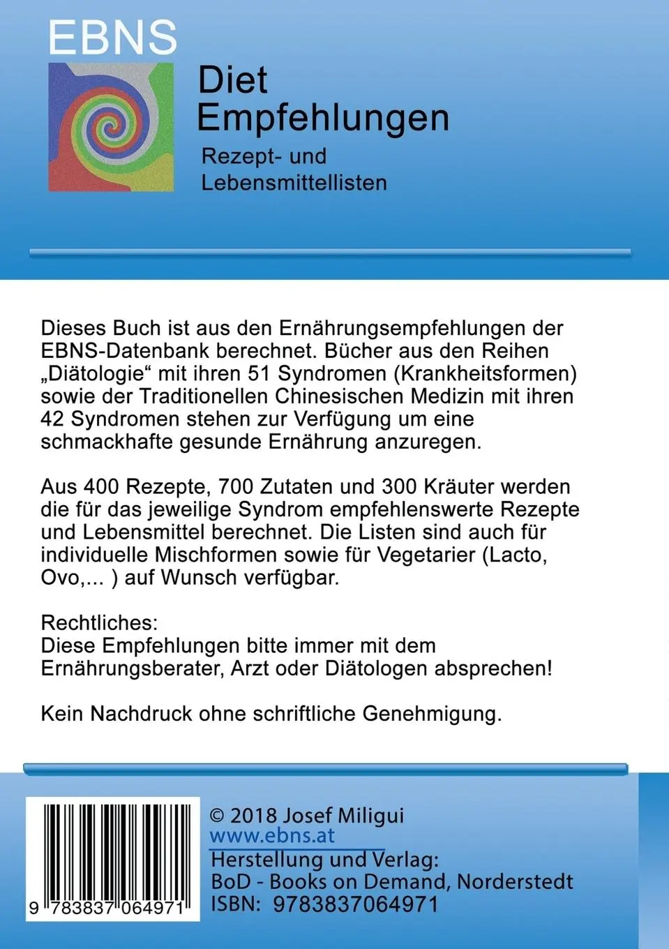 Rückseite: 9783837064971 | Ernährung bei Herzinsuffizienz | Josef Miligui | Taschenbuch | 72 S.