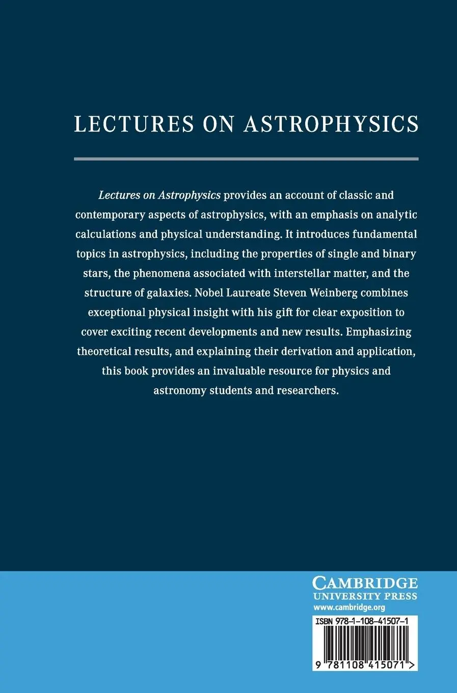 Rückseite: 9781108415071 | Lectures on Astrophysics | Steven Weinberg | Buch | Gebunden | 2019