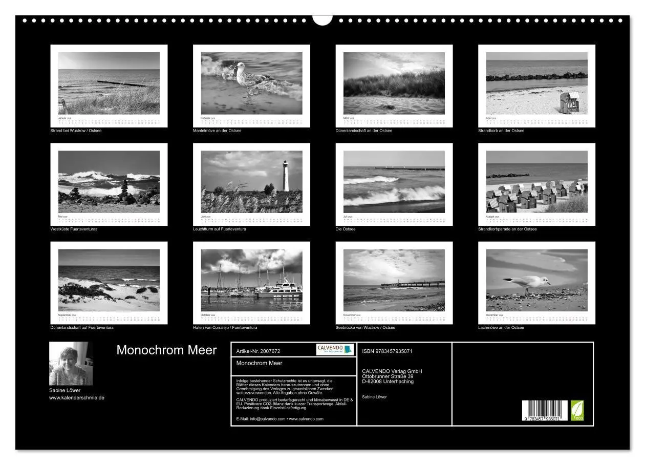 Bild: 9783457935071 | Monochrom Meer (Wandkalender 2026 DIN A2 quer), CALVENDO...