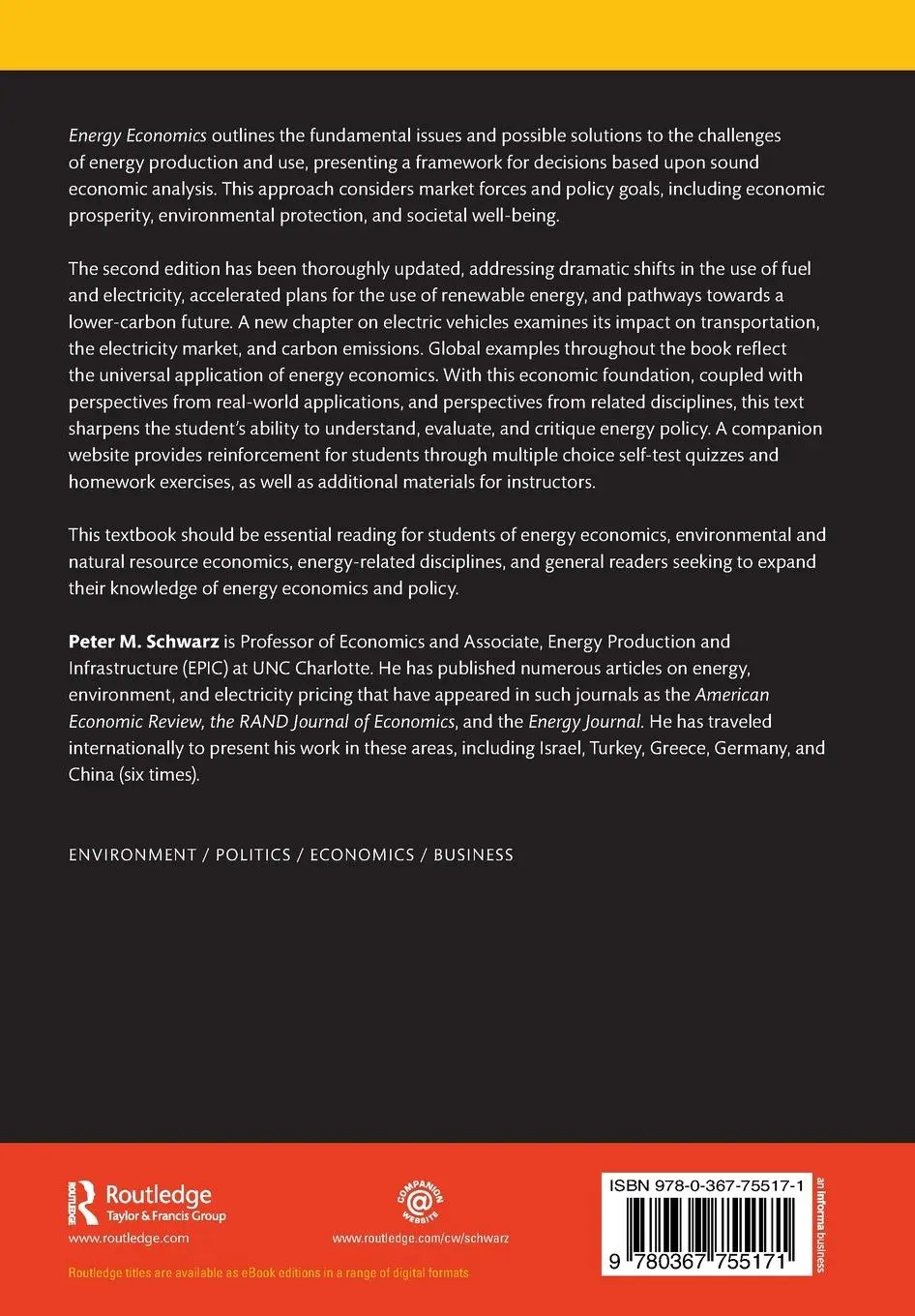 Rückseite: 9780367755171 | Energy Economics | Peter M. Schwarz | Taschenbuch | Englisch | 2022