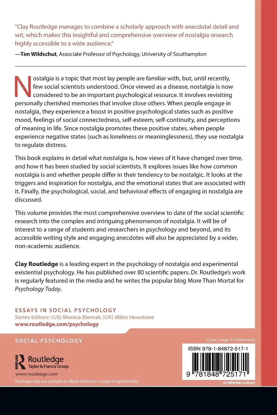 Rückseite: 9781848725171 | Nostalgia | A Psychological Resource | Clay Routledge | Taschenbuch