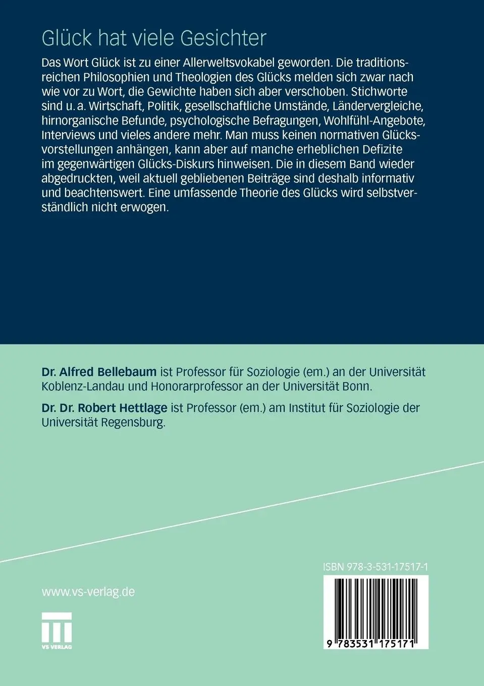 Rückseite: 9783531175171 | Glück hat viele Gesichter | Robert Hettlage (u. a.) | Taschenbuch