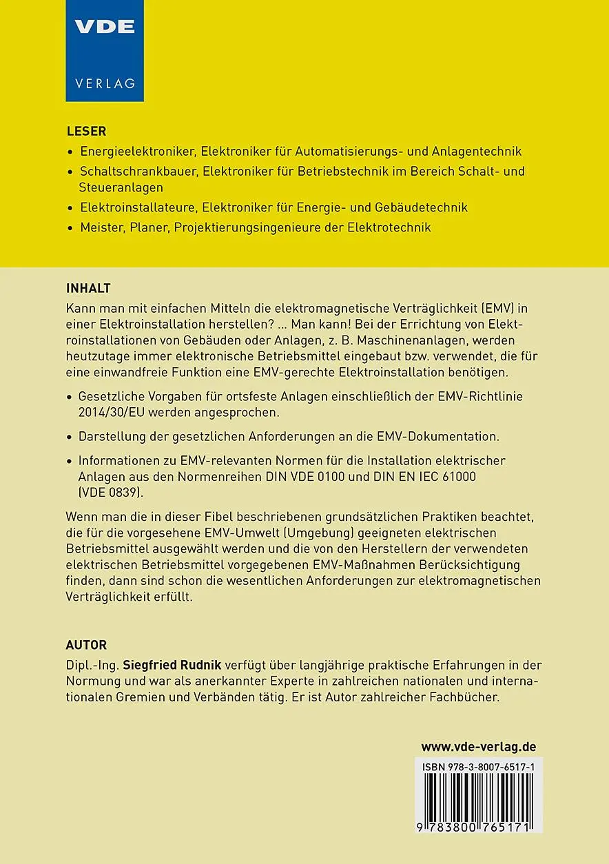 Rückseite: 9783800765171 | EMV-Fibel für Elektrofachkräfte - Errichten von...