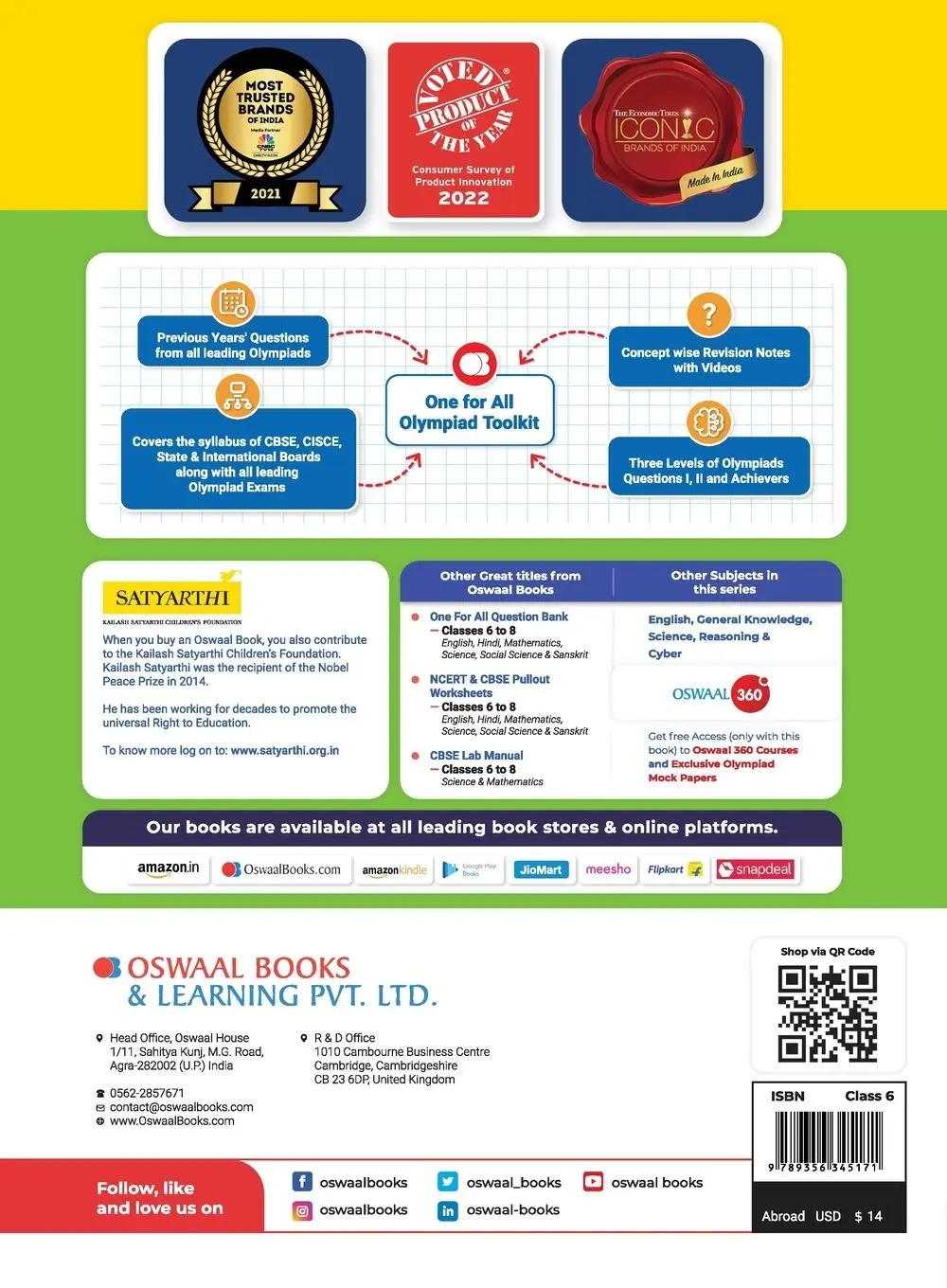 Rückseite: 9789356345171 | Oswaal One For All Olympiad Previous Years' Solved Papers, Class-6...