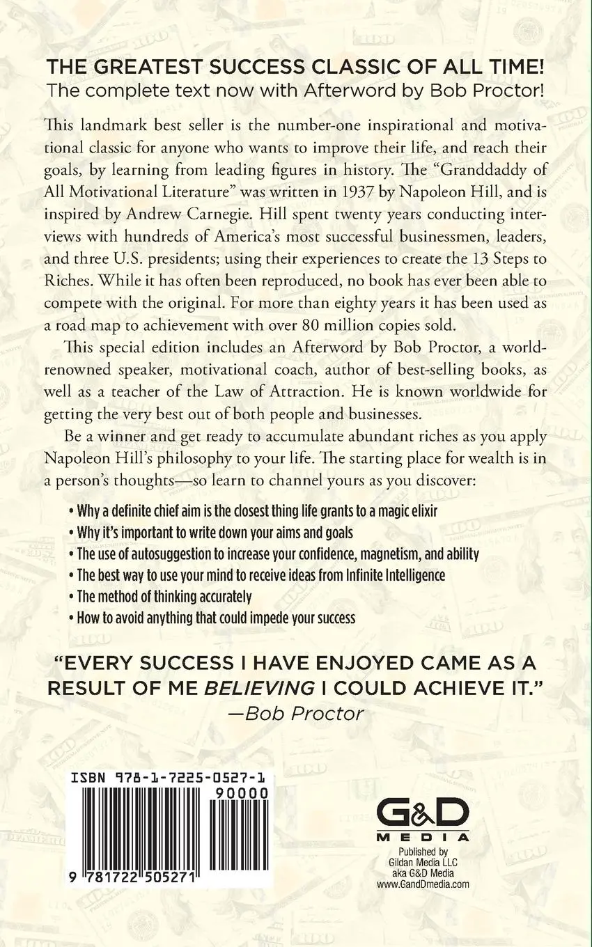 Rückseite: 9781722505271 | Think and Grow Rich | Bob Proctor (u. a.) | Taschenbuch | Englisch