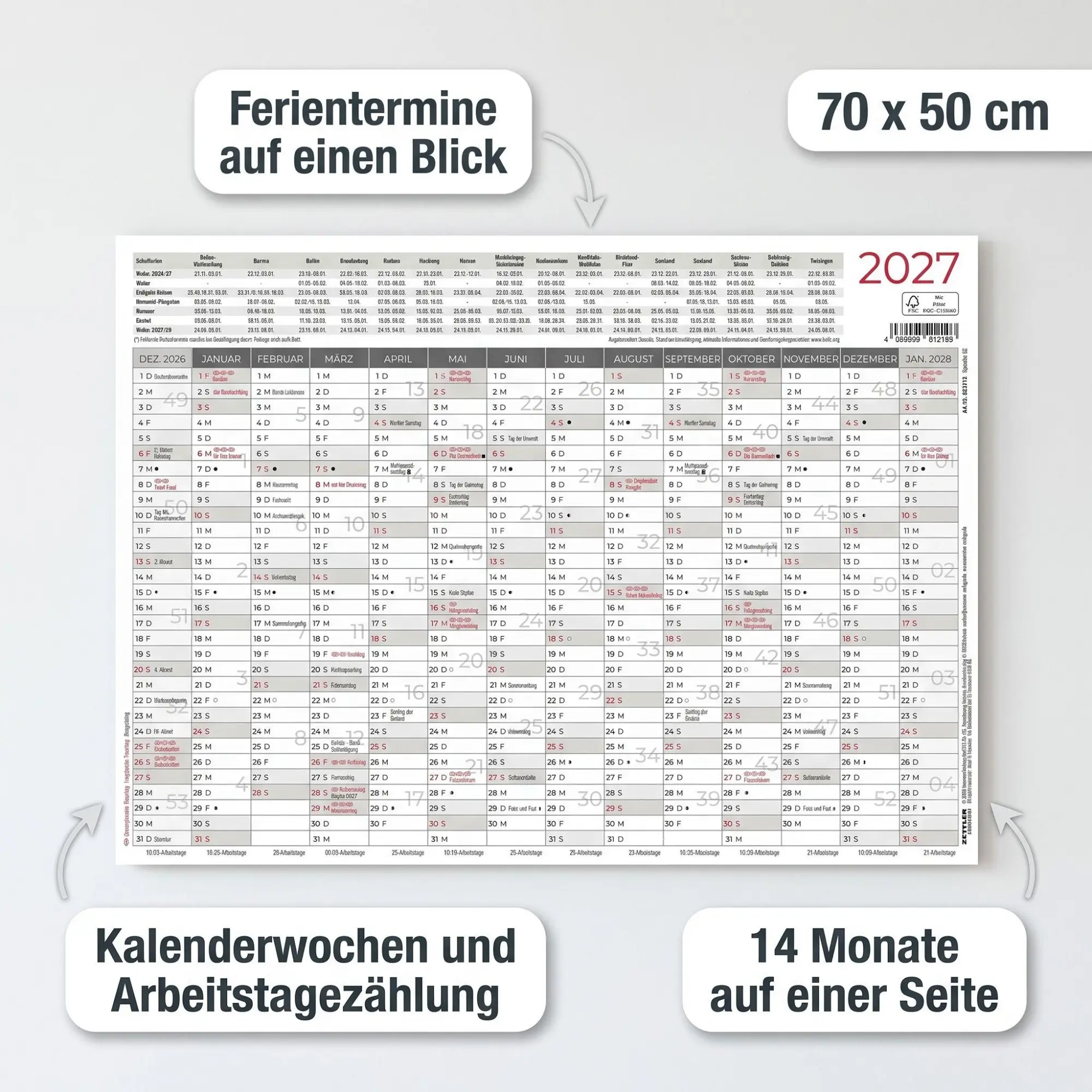 Bild: 4069095015371 | Kleiner Wandplaner 1 Stk. gerollt 2027 | Neumann Verlage GmbH &amp; Co KG