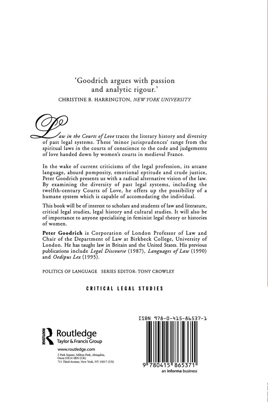 Rückseite: 9780415865371 | Law in the Courts of Love | Literature and Other Minor Jurisprudences