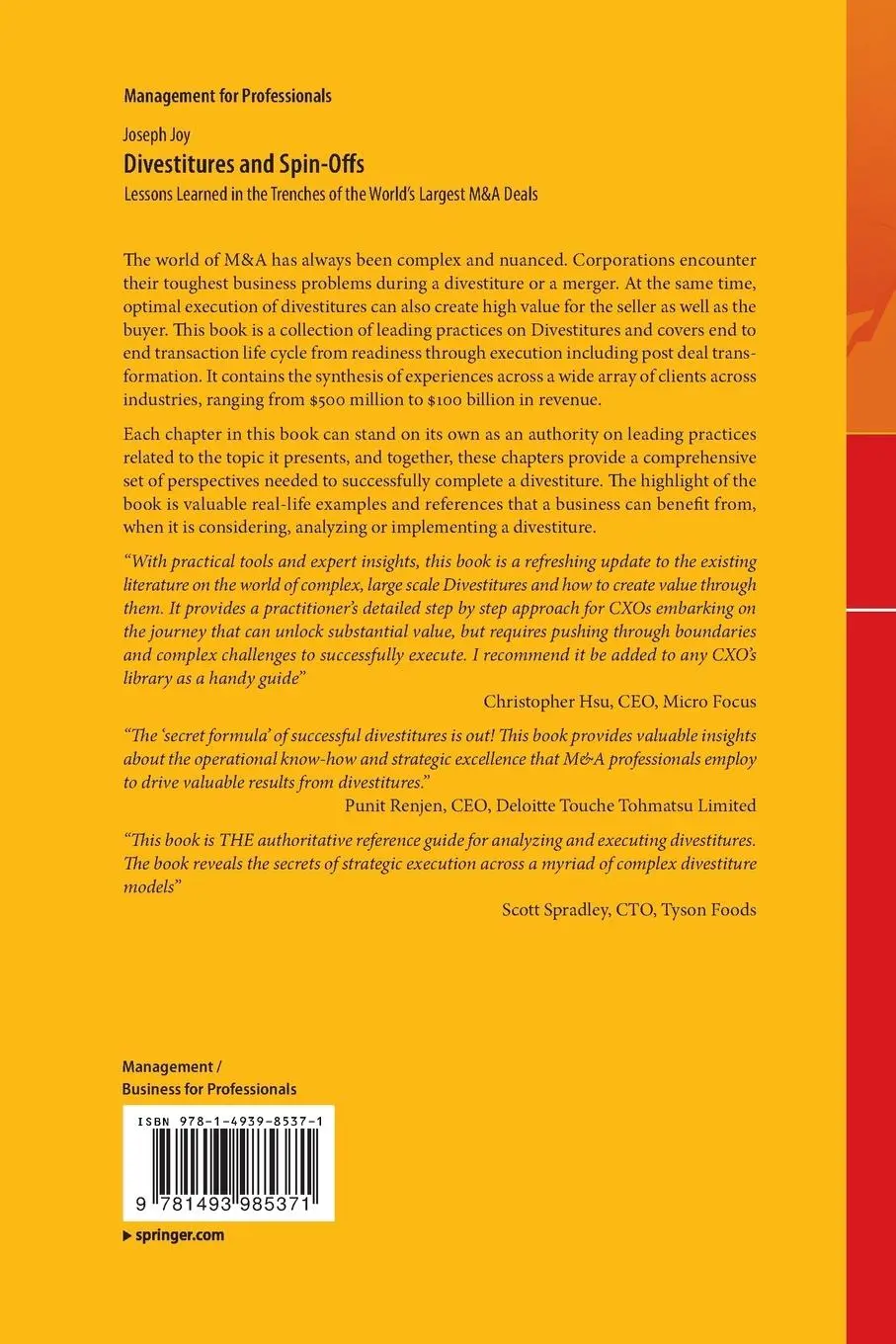 Rückseite: 9781493985371 | Divestitures and Spin-Offs | Joseph Joy | Taschenbuch | Paperback