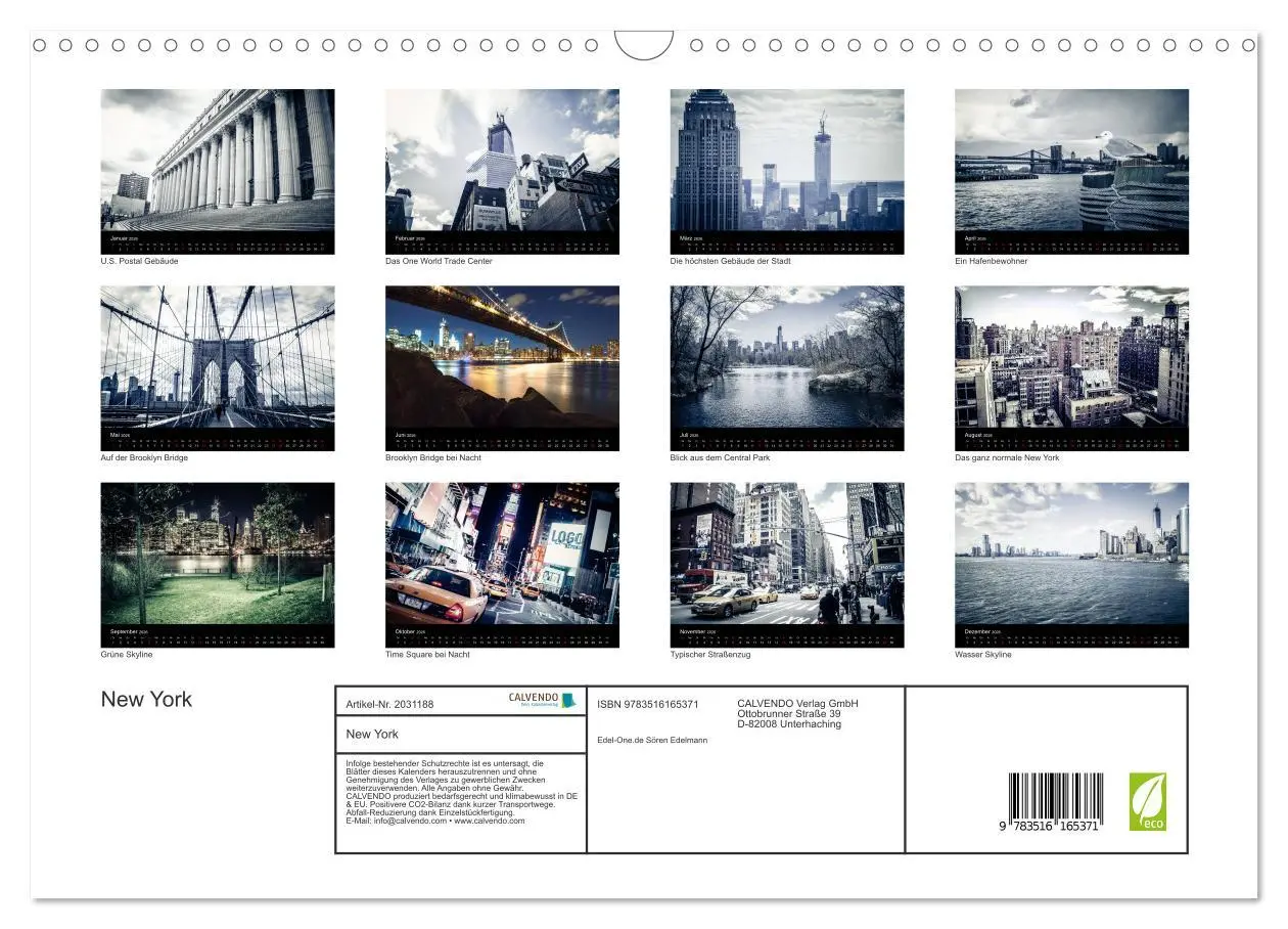 Bild: 9783516165371 | New York (Wandkalender 2026 DIN A3 quer), CALVENDO Monatskalender