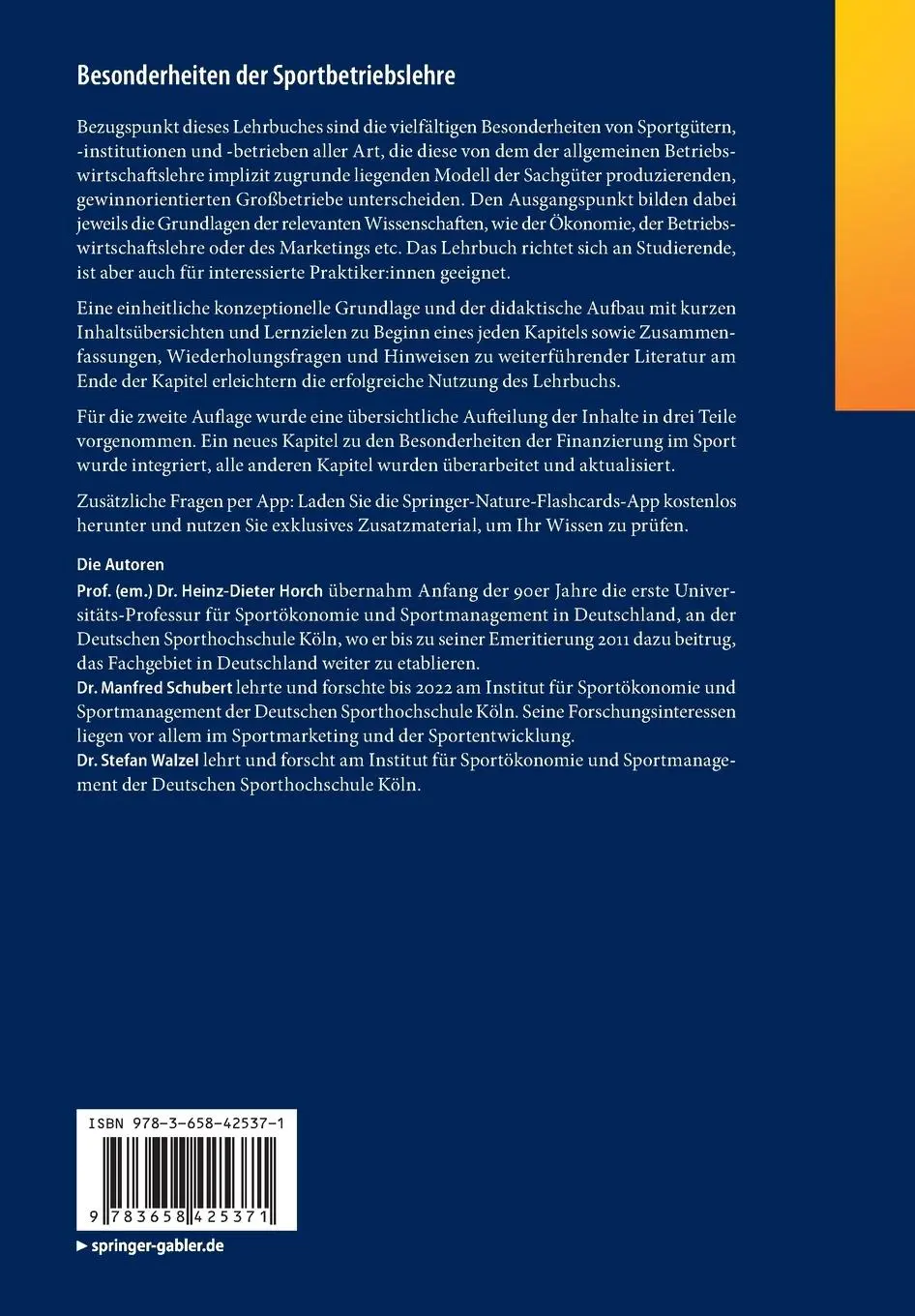 Rückseite: 9783658425371 | Besonderheiten der Sportbetriebslehre | Heinz-Dieter Horch (u. a.)