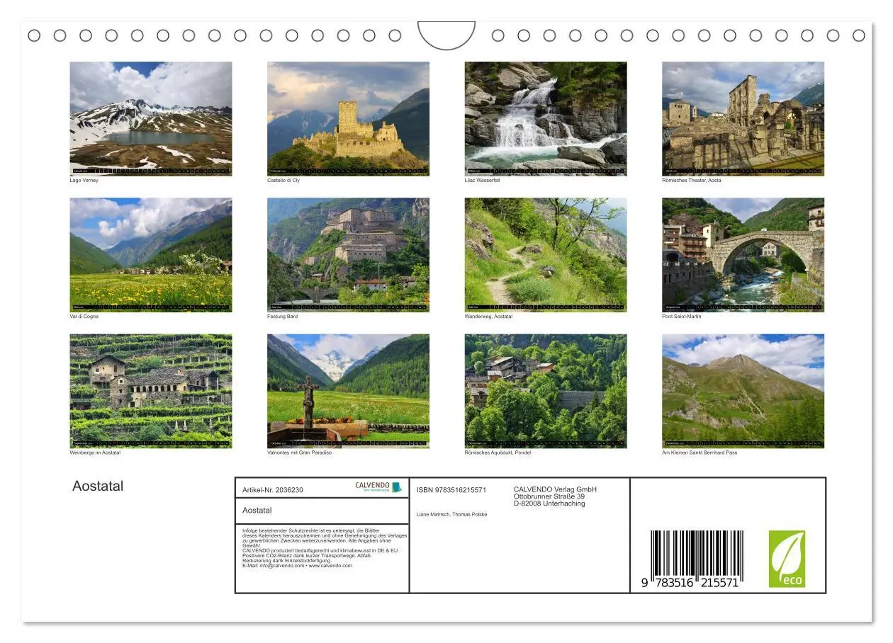 Bild: 9783516215571 | Aostatal (Wandkalender 2026 DIN A4 quer), CALVENDO Monatskalender