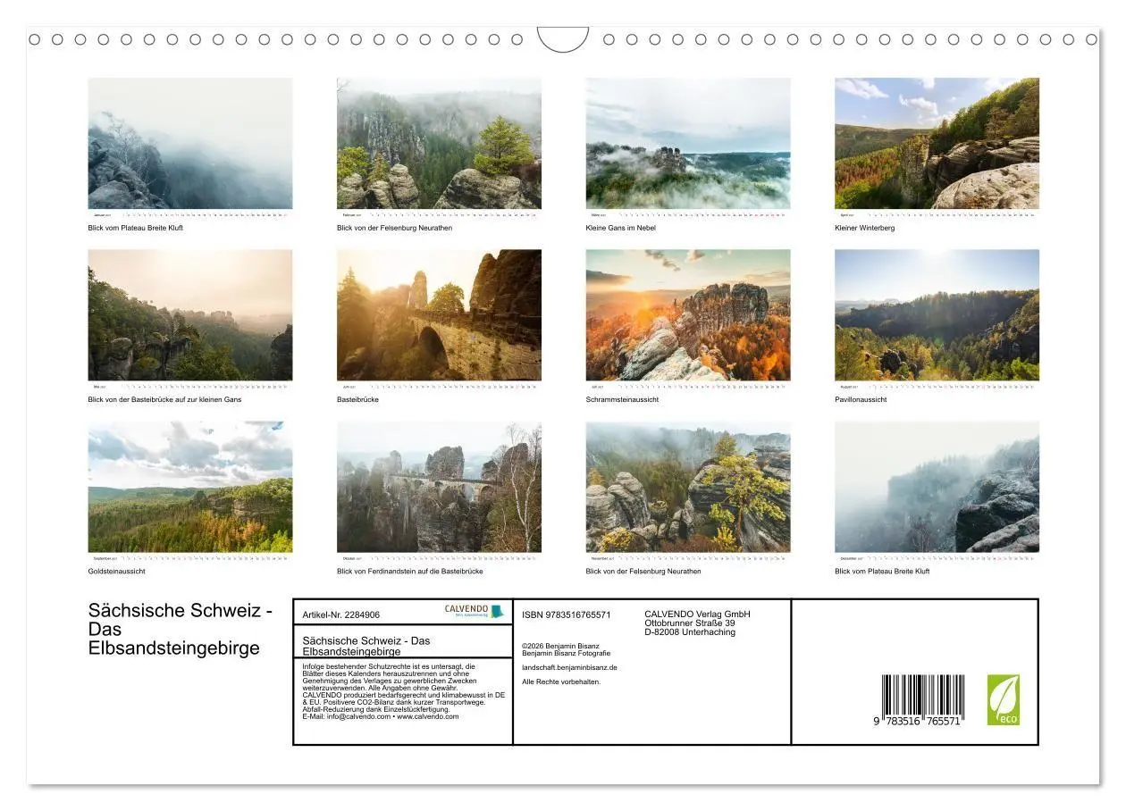 Bild: 9783516765571 | Sächsische Schweiz - Das Elbsandsteingebirge (Wandkalender 2027 DIN...