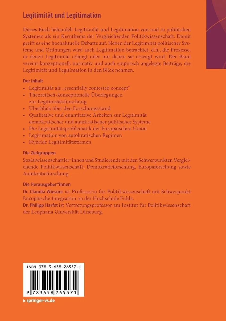 Rückseite: 9783658265571 | Legitimität und Legitimation | Vergleichende Perspektiven | Buch
