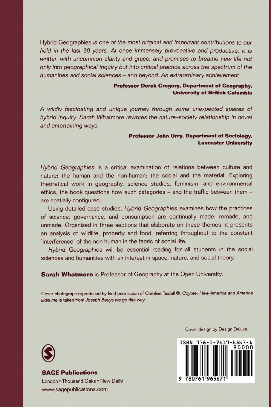 Rückseite: 9780761965671 | Hybrid Geographies | Natures Cultures Spaces | Sarah Whatmore (u. a.)