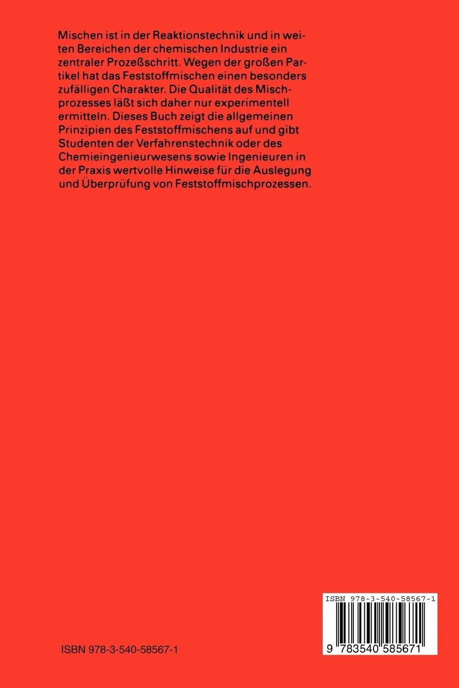 Rückseite: 9783540585671 | Mischen von Feststoffen | Prinzipien, Verfahren, Mischer | Taschenbuch