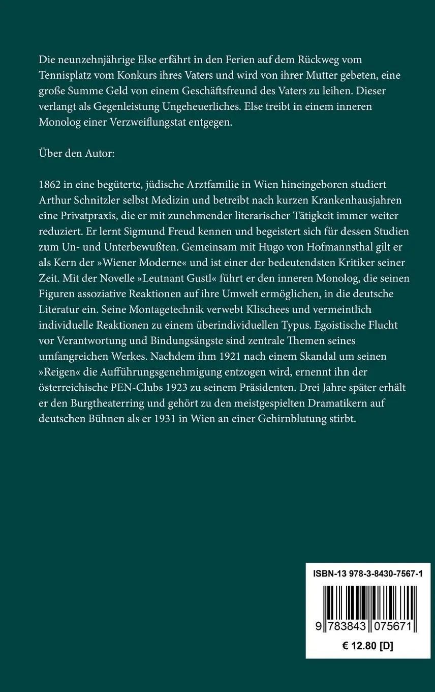 Rückseite: 9783843075671 | Fräulein Else | Arthur Schnitzler | Buch | 60 S. | Deutsch | 2015