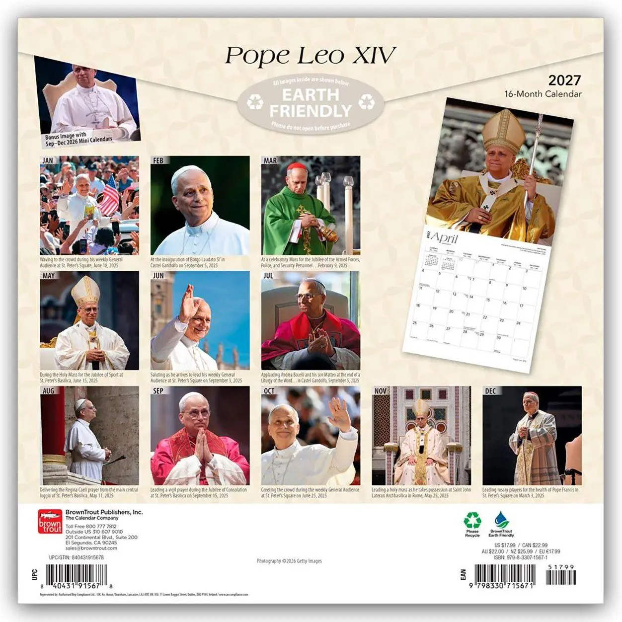 Rückseite: 9798330715671 | Pope Leo XIV - Papst Leo XIV 2027 - 16-Monatskalender | Publishers