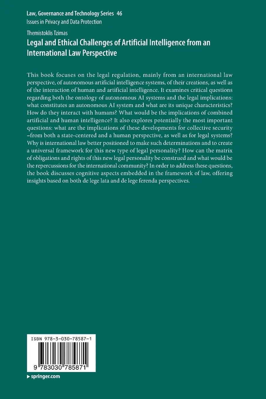 Rückseite: 9783030785871 | Legal and Ethical Challenges of Artificial Intelligence from an...