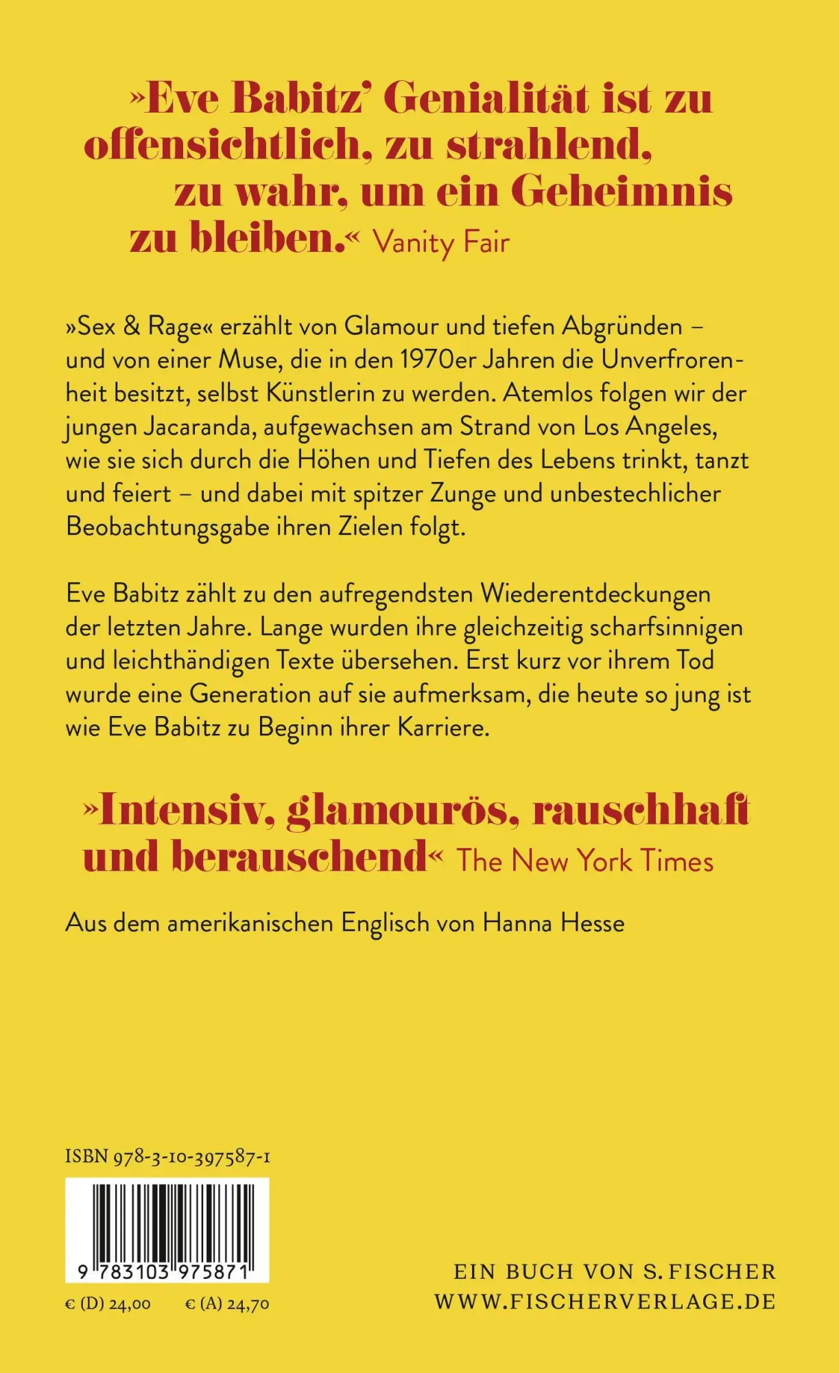 Rückseite: 9783103975871 | Sex &amp; Rage | Eve Babitz | Buch | 272 S. | Deutsch | 2024 | FISCHER, S.