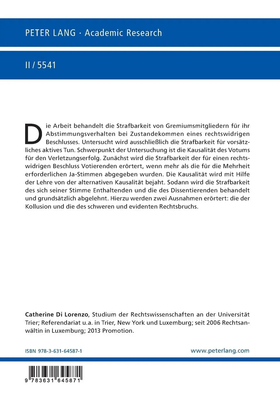 Rückseite: 9783631645871 | Probleme der strafrechtlichen Produkthaftung von...