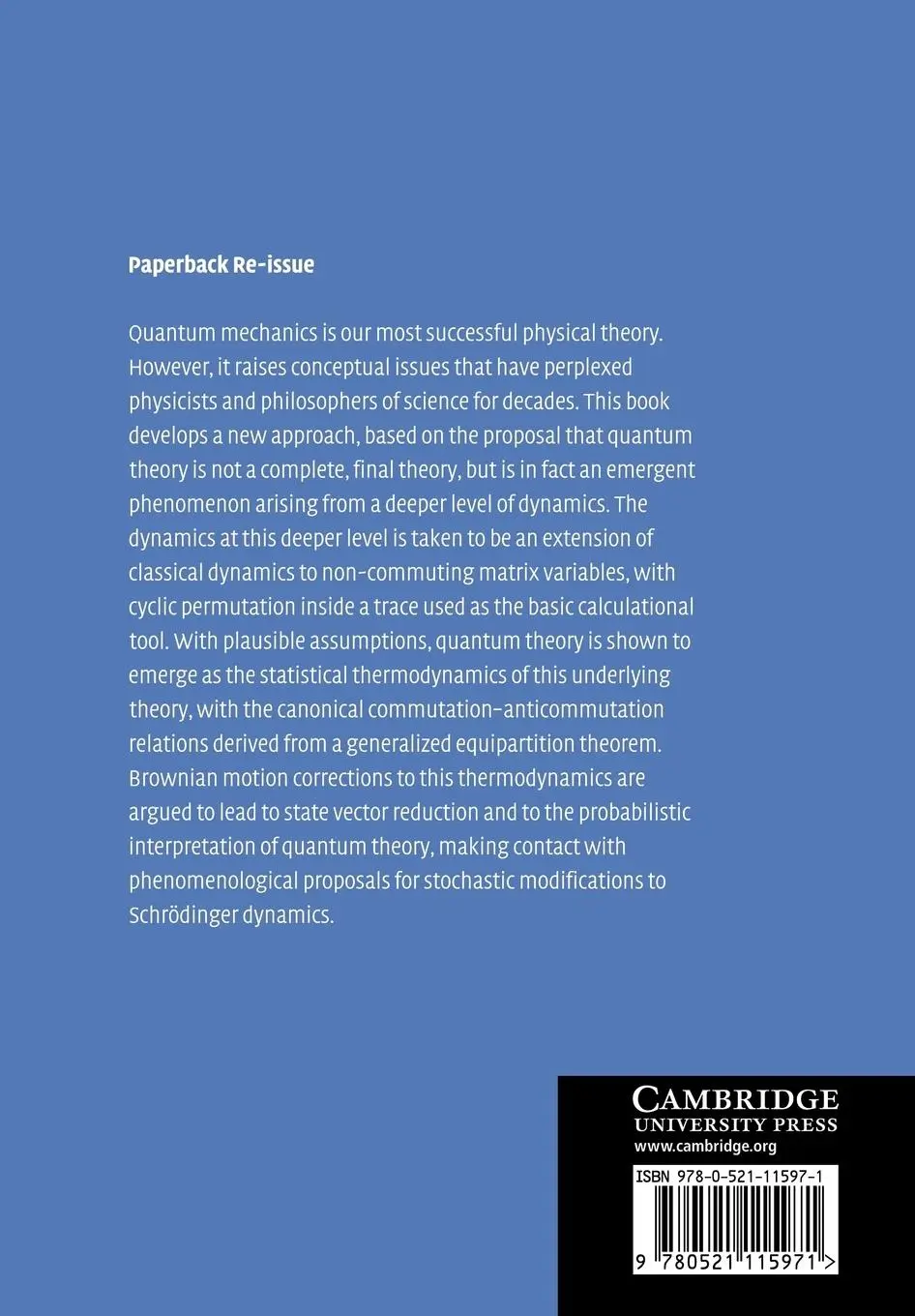 Rückseite: 9780521115971 | Quantum Theory as an Emergent Phenomenon | Stephen L. Adler | Buch