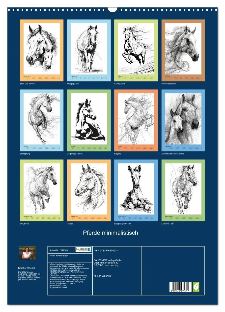 Bild: 9783516275971 | Pferde minimalistisch (Wandkalender 2026 DIN A2 hoch), CALVENDO...