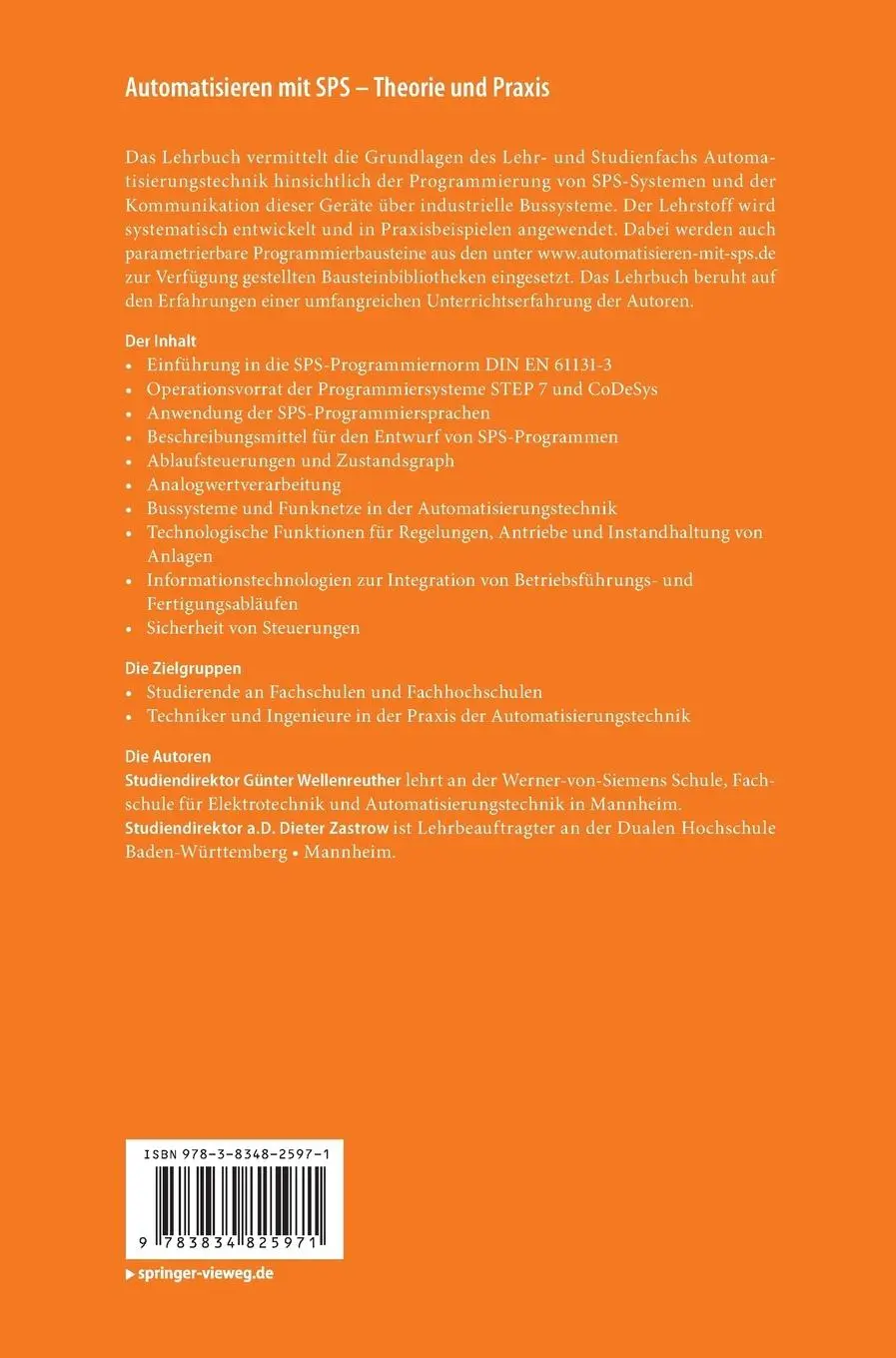 Rückseite: 9783834825971 | Automatisieren mit SPS - Theorie und Praxis | Dieter Zastrow (u. a.)