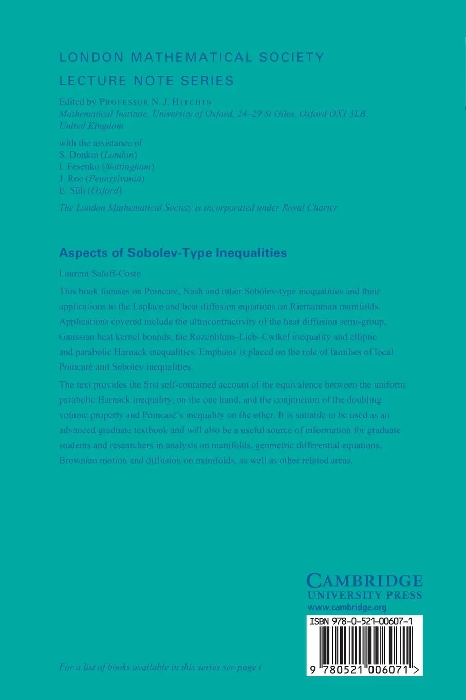 Rückseite: 9780521006071 | Aspects of Sobolev-Type Inequalities | Laurent Saloff-Coste | Buch