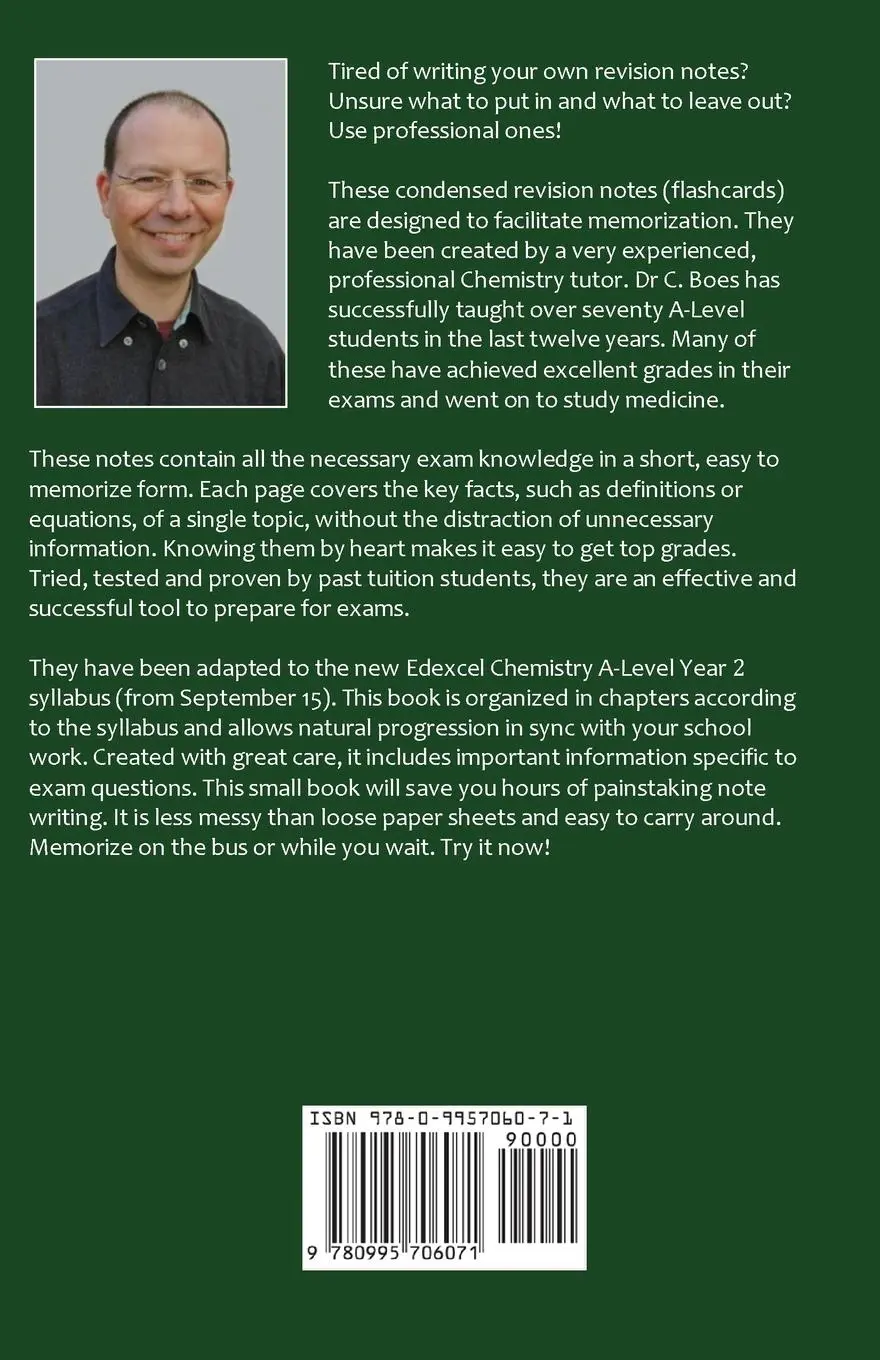 Rückseite: 9780995706071 | A-Level Chemistry Flash Notes Edexcel Year 2 | C. Boes | Taschenbuch