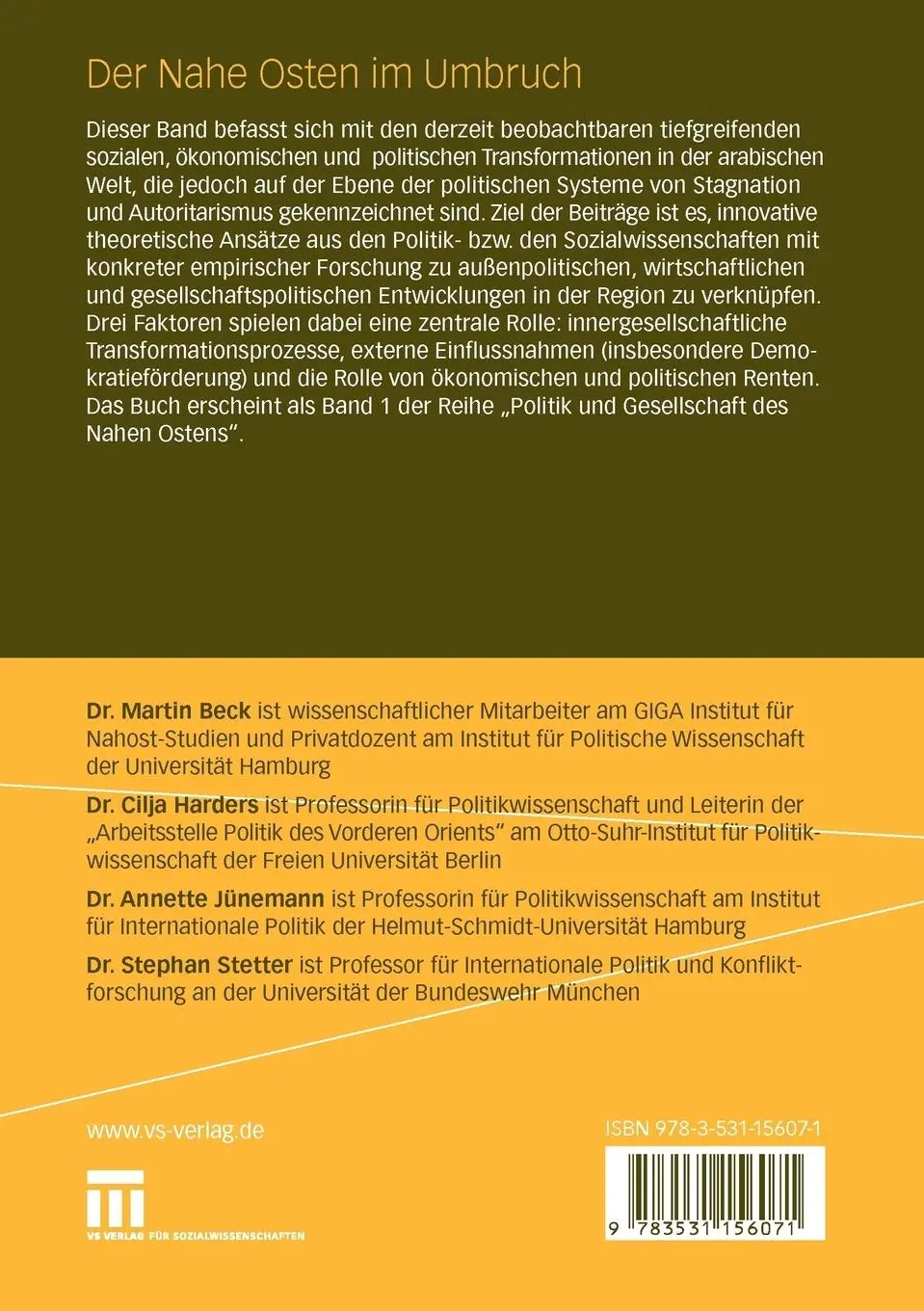 Rückseite: 9783531156071 | Der Nahe Osten im Umbruch | Zwischen Transformation und Autoritarismus