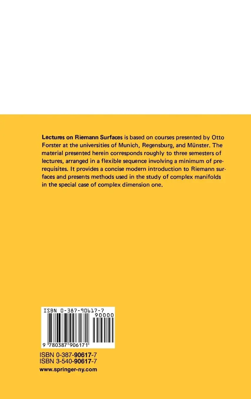 Rückseite: 9780387906171 | Lectures on Riemann Surfaces | Otto Forster | Buch | viii | Englisch