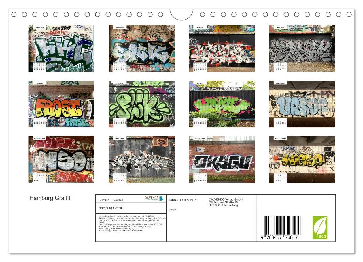 Bild: 9783457756171 | Hamburg Graffiti (Wandkalender 2026 DIN A4 quer), CALVENDO...