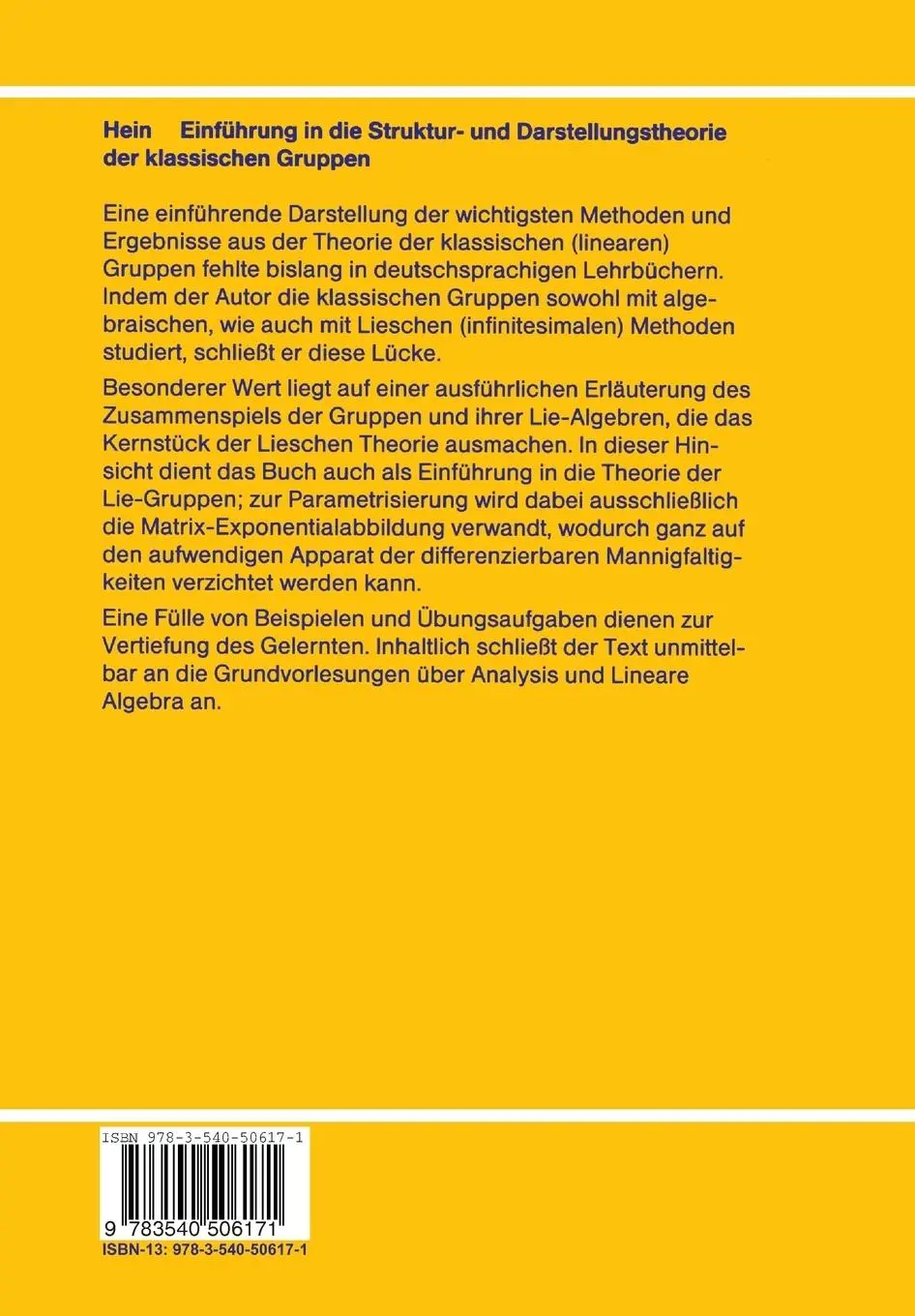 Rückseite: 9783540506171 | Einführung in die Struktur- und Darstellungstheorie der klassischen...