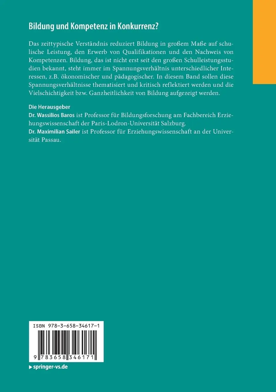 Rückseite: 9783658346171 | Bildung und Kompetenz in Konkurrenz? | Wassilios Baros (u. a.) | Buch