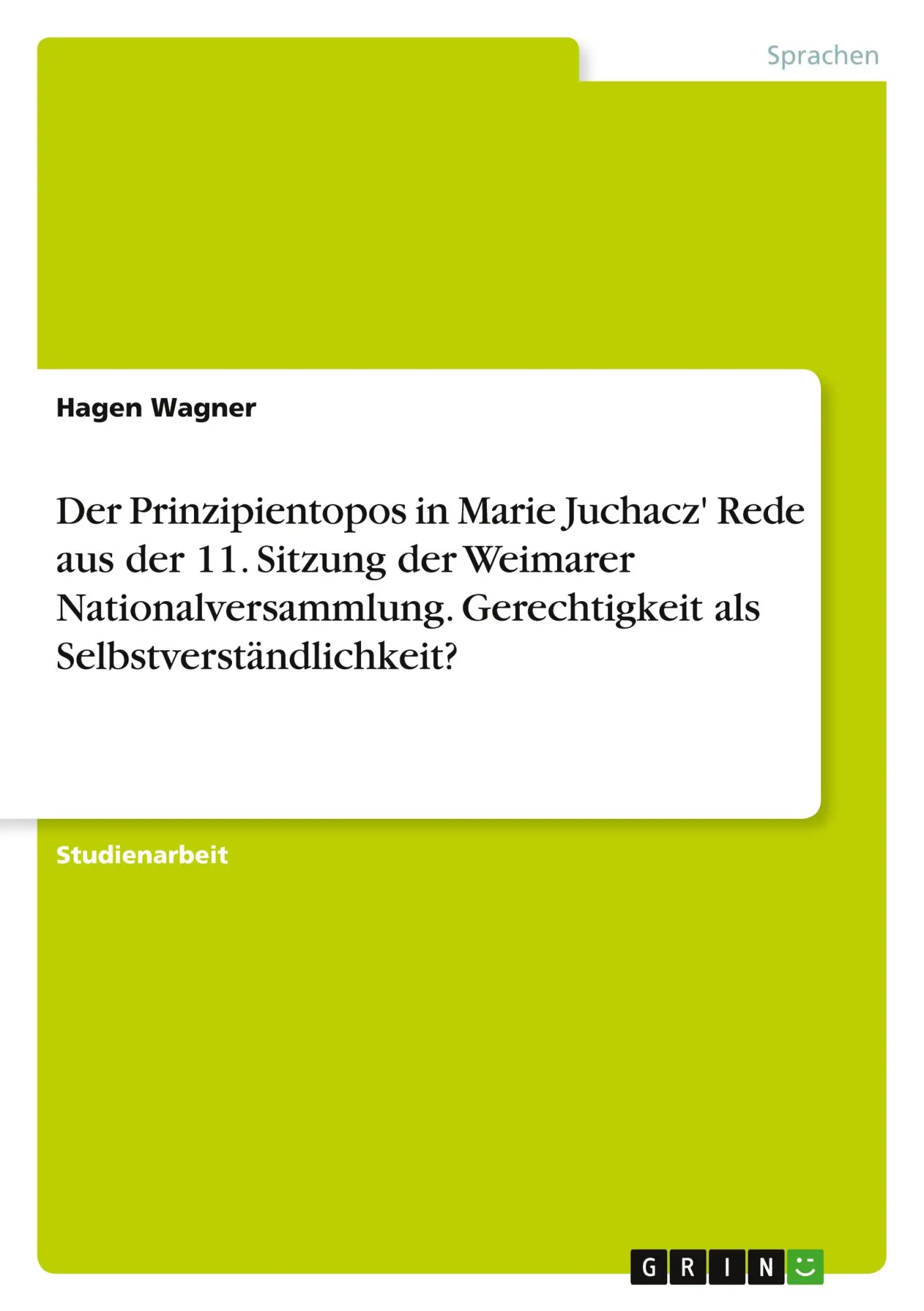 Cover: 9783346246271 | Der Prinzipientopos in Marie Juchacz' Rede aus der 11. Sitzung der...