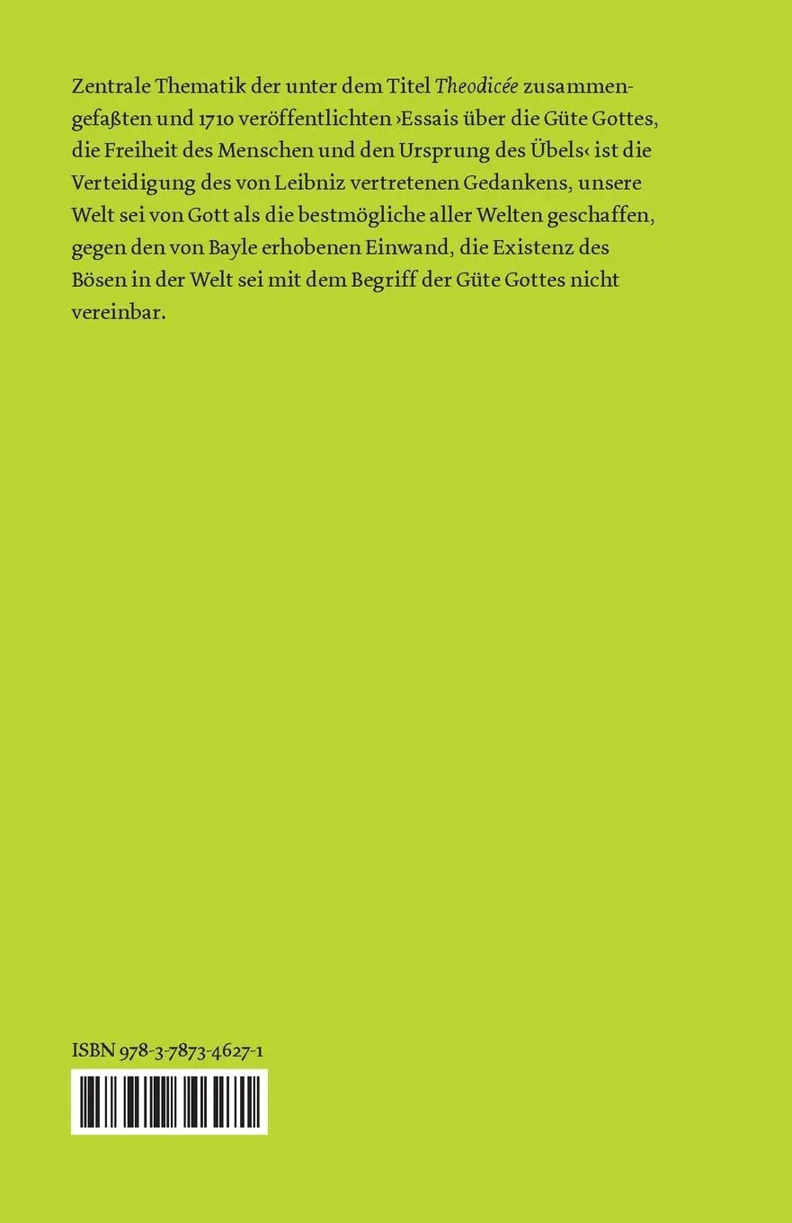 Rückseite: 9783787346271 | Versuche in der Theodicée über die Güte Gottes, die Freiheit des...