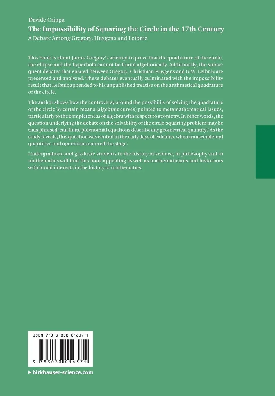 Rückseite: 9783030016371 | The Impossibility of Squaring the Circle in the 17th Century | Crippa