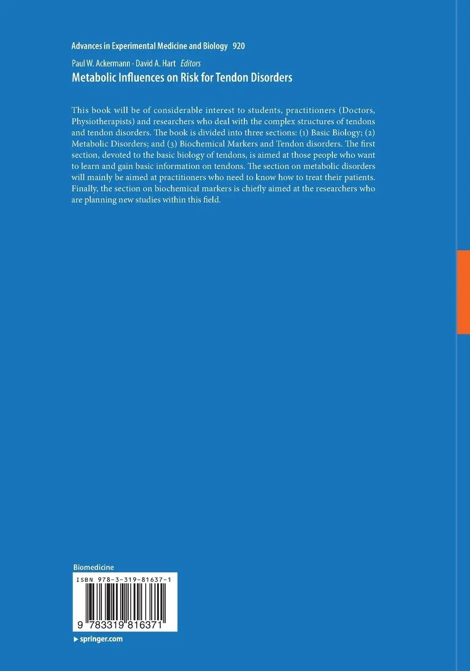 Rückseite: 9783319816371 | Metabolic Influences on Risk for Tendon Disorders | Ackermann (u. a.)