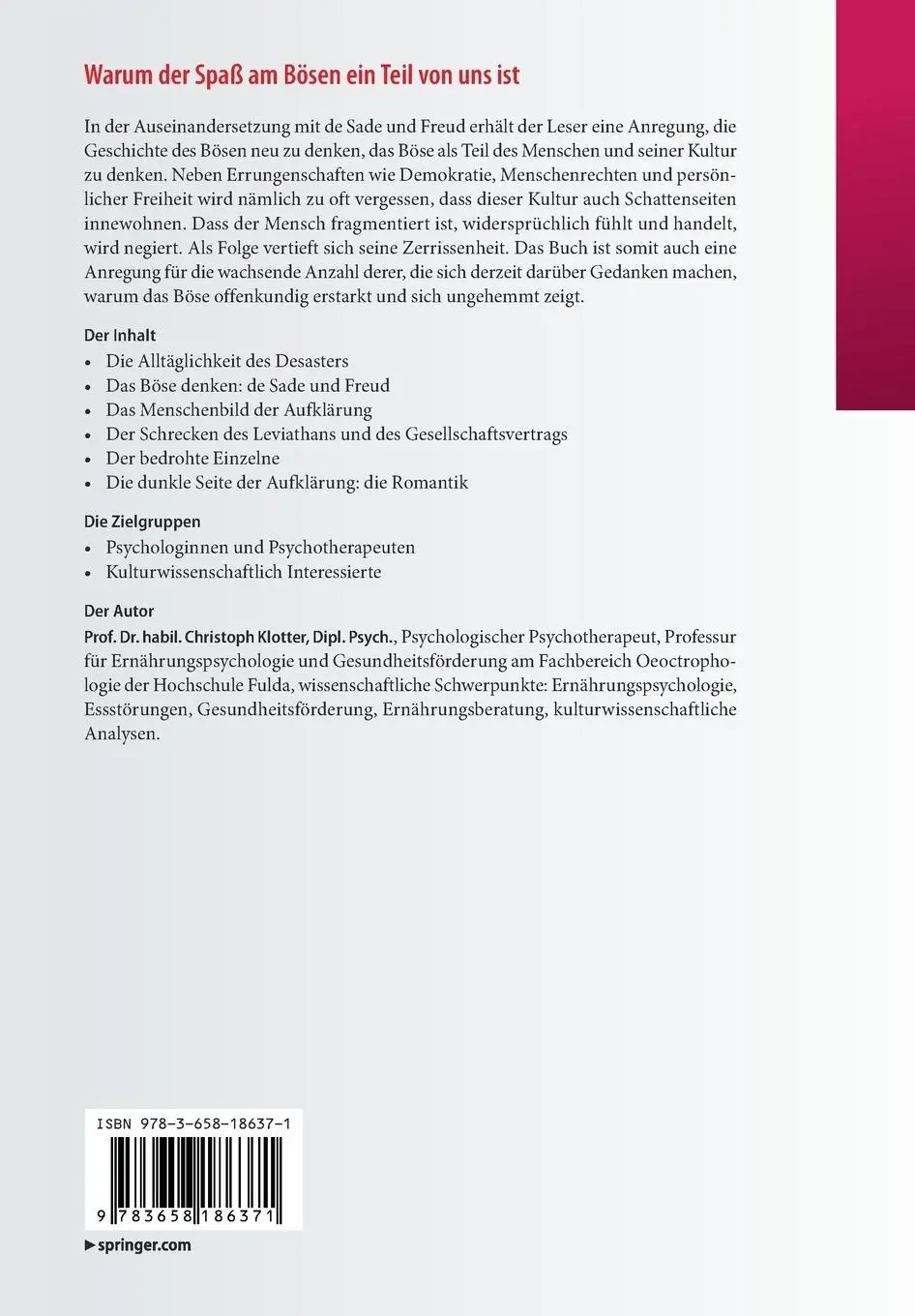 Rückseite: 9783658186371 | Warum der Spaß am Bösen ein Teil von uns ist | Christoph Klotter | x