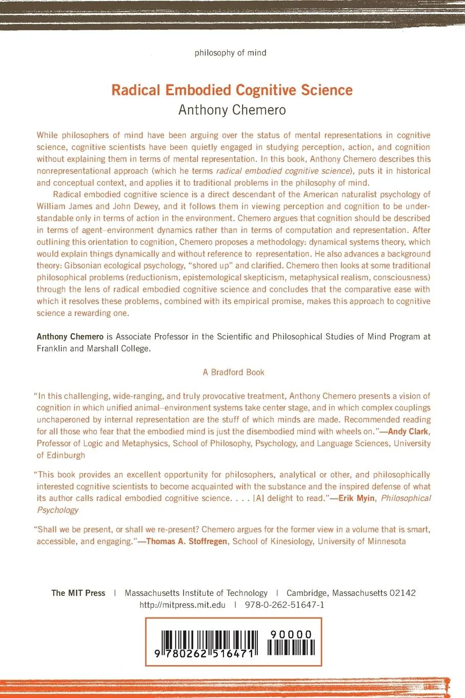 Rückseite: 9780262516471 | Radical Embodied Cognitive Science | Anthony Chemero | Taschenbuch