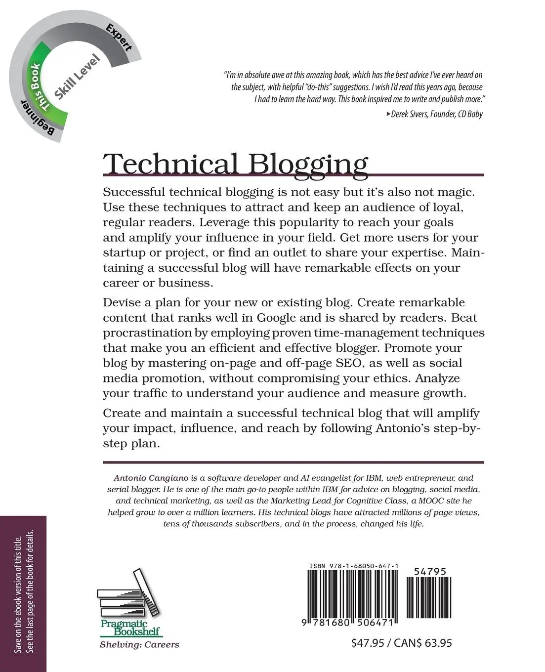 Rückseite: 9781680506471 | Technical Blogging | Amplify Your Influence | Antonio Cangiano | Buch
