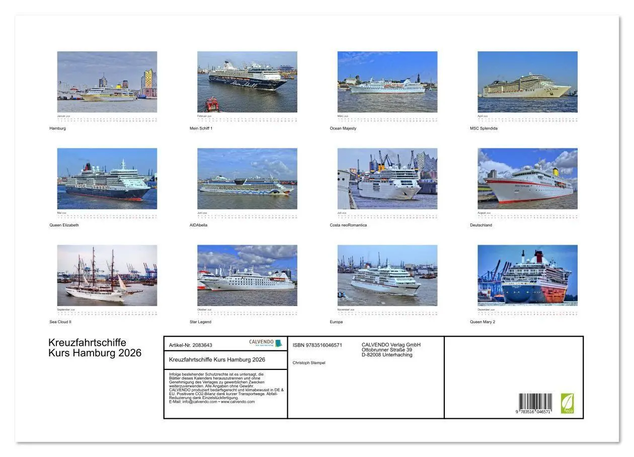 Bild: 9783516046571 | Kreuzfahrtschiffe Kurs Hamburg 2026 (Wandkalender 2026 DIN A2...